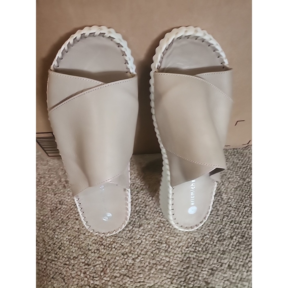 Eric Michael Gloria Open Toe Women's Leather Slide Sandals Beige 42 US 8 Comfort - Picture 9 of 9